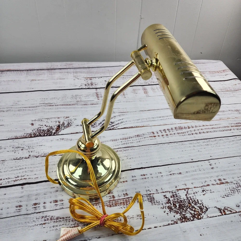 Polished Brass Bankers Desk Lamp Adjustable Piano Light T10 Cylinder Dual Arm